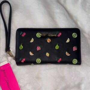 Betsey Johnson Black Wallet with Colorful Fruit Accents